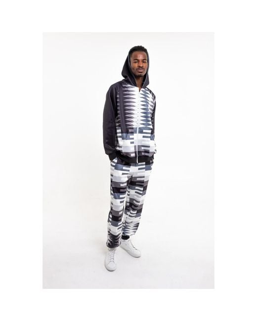 Ohema Ohene Black Hooded Kente Print Tracksuit Co-Ord Set – Monochrome for men