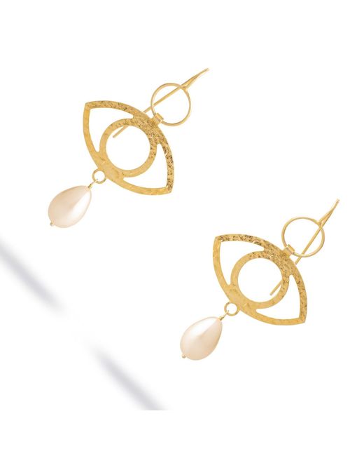 Ebru Jewelry Metallic Guardian Eye Pearl Dangle Earrings