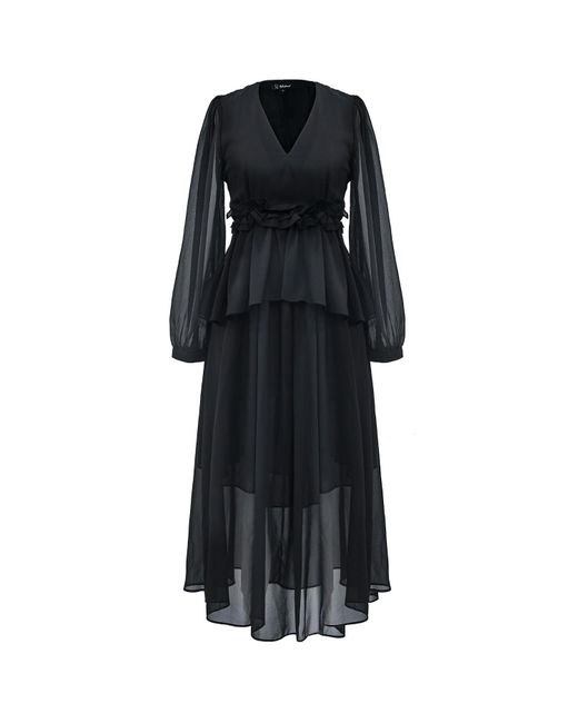 Smart and Joy Black Long Ruffle Chiffon Dress