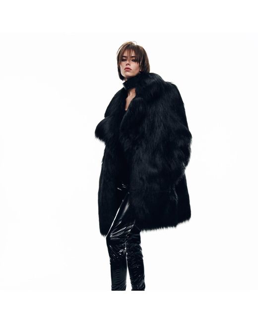 Serotoninn Black Oversized Faux Fur Coat