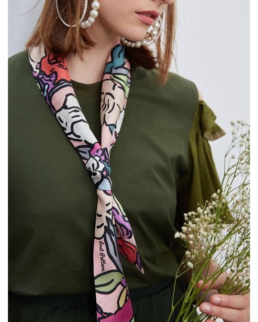 Lost Pattern Red Azalea Silk Skinny Scarf