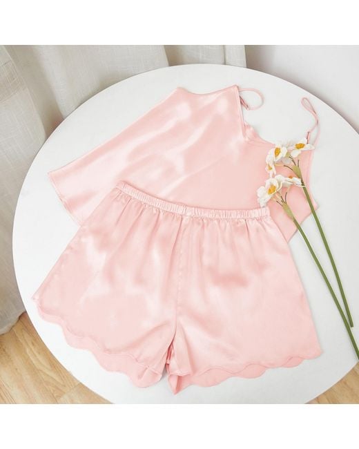 Soft Strokes Silk Red Pure Silk Powder Scallop Edged Shorts