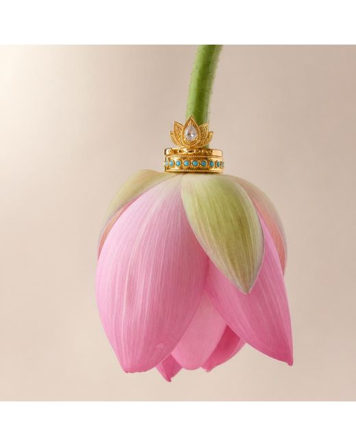 Aurozia Metallic Lotus Within Vermeil Blooming Lotus Drop Adjustable Open Ring