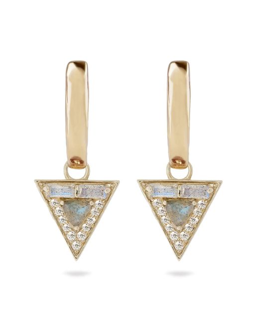 Zohreh Metallic Limited Edition Diamond & Labradorite Triangle Hoop Earrings 9K