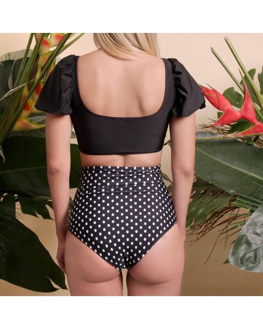 Paola Amador Black High Waist Polka Dots Bikini Bottom