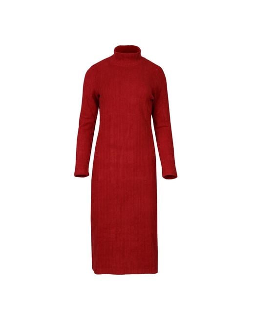Oh!Zuza Red Long-Sleeved Turtleneck Ribbed Cotton Dress