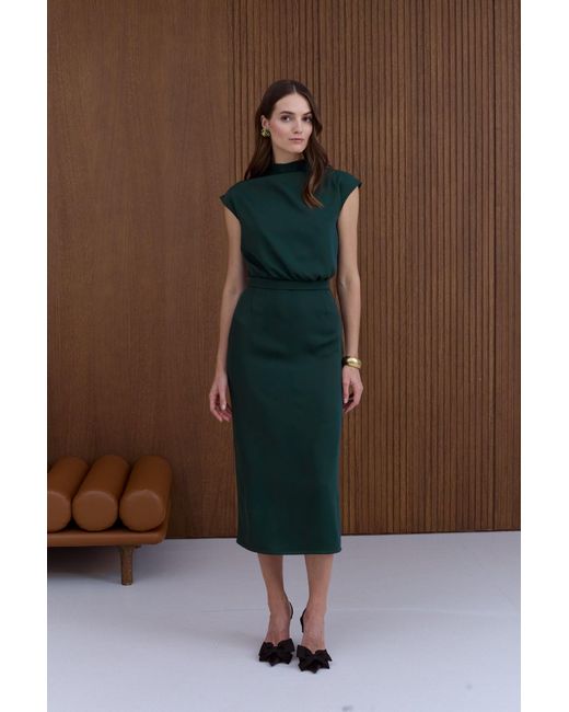 Undress Green Tessa Deep Short Kimono Sleeves Midi Dress