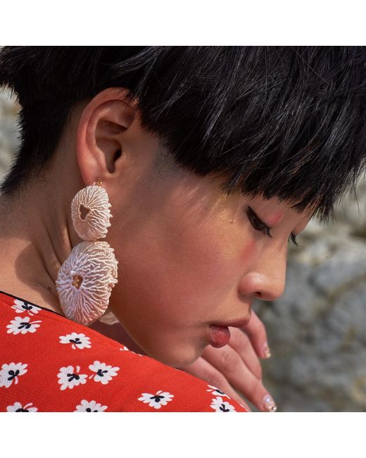 Nana Watanabe Pink Neutrals Coral Egg Embroidery Earrings
