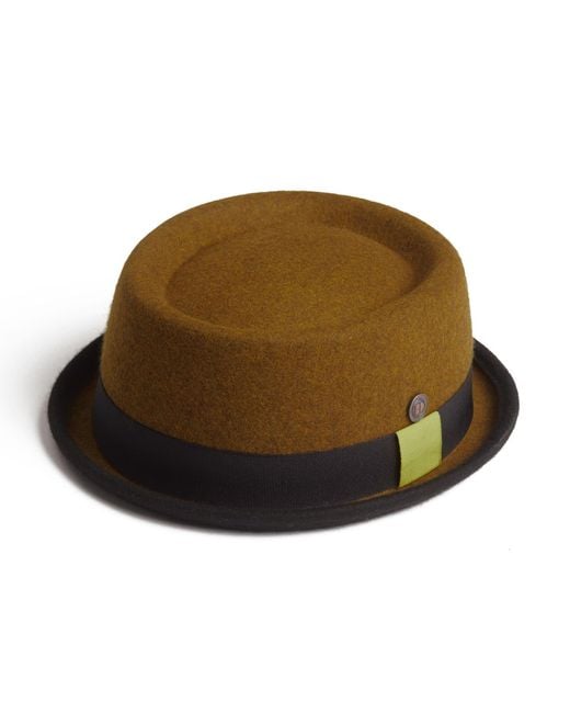 Dasmarca Hats Brown Tony Mustard Felt Skimpy Brim Short Brim Rude Boy Mod Style Porkpie Hat for men