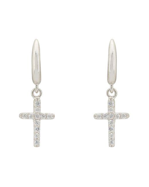 Latelita London White Divine Cross Drop Earrings Silver
