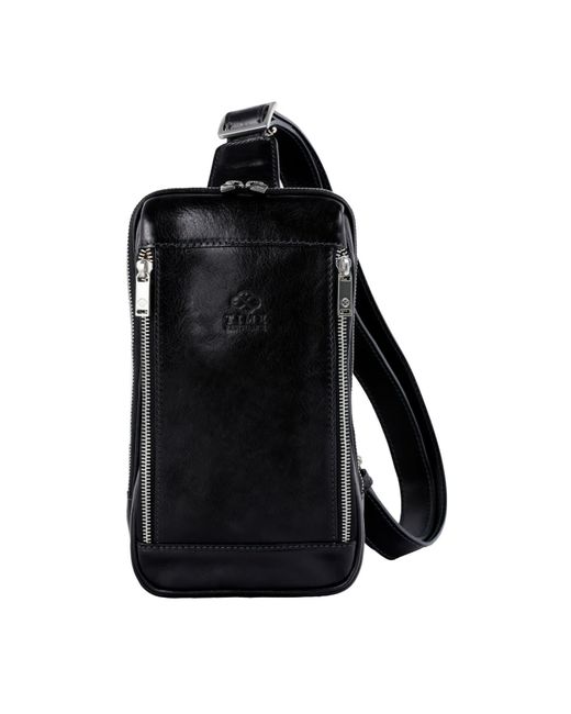 Time Resistance Black Leather Sling Bag Chest Bag for men