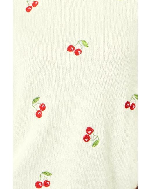 Yumi' Natural Ivory Cherry Cotton Knitted Top