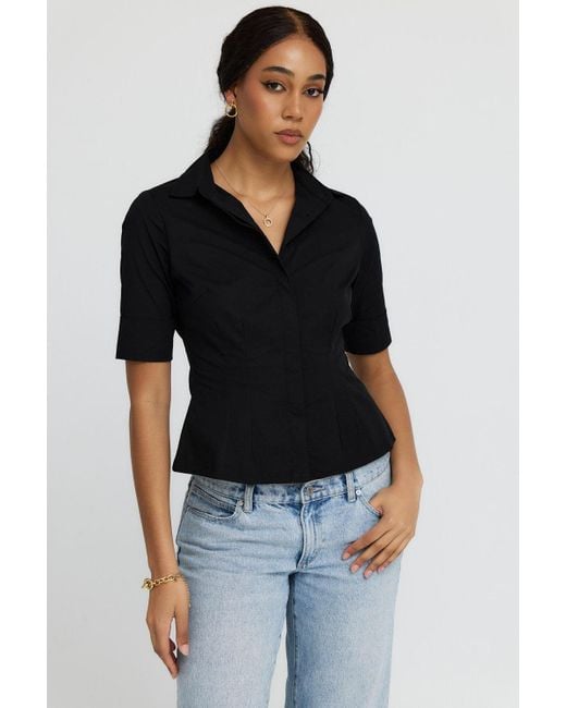 Why Mary Black The Kate Short Sleeve Cotton Shirt Blouse
