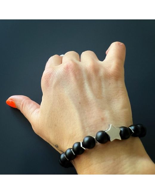 Ebru Jewelry Black Sterling Sugar Skull Charm Onyx Stone Beaded Bracelet