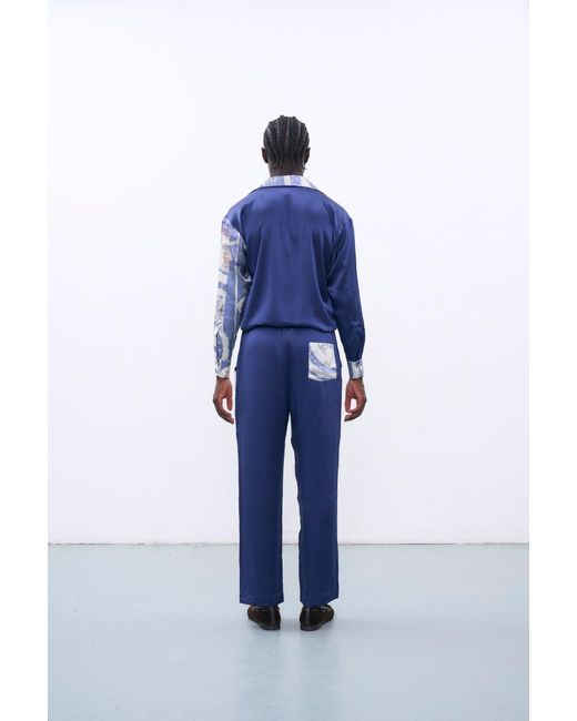 Studio Afuera Blue Azul Silk Printed Pants