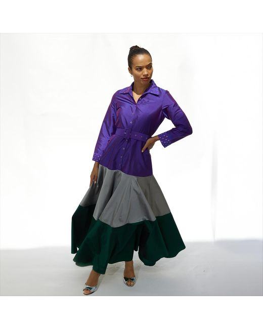 Winifred Mills Purple Janice Swarovski Crested Taffeta Maxi Dress