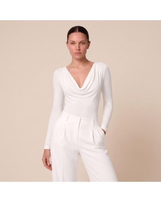 Maan Istanbul White Drape Deep Collar Milk Bodysuit