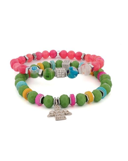 Ebru Jewelry Green Spring Vibes Angel Charm Colorful Protection Bracelet Set