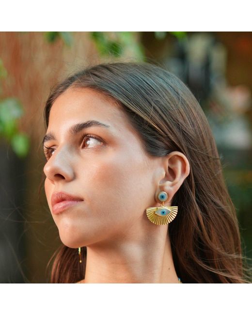 Ebru Jewelry Metallic Chunky Evil Eye Pearl Gold Earrings