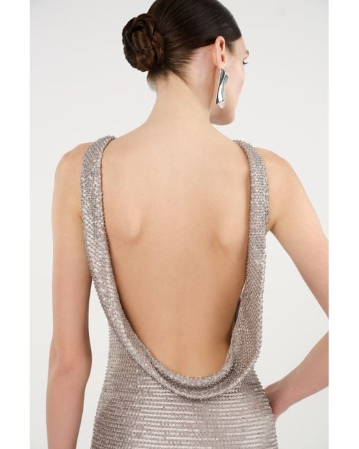 Nocturne Brown Neutrals Sequin Open Back Maxi Dress