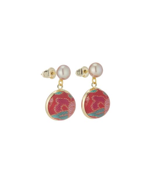 Soft Strokes Silk Red Pure Silk Brocade Earrings With Freshwater Pearls
