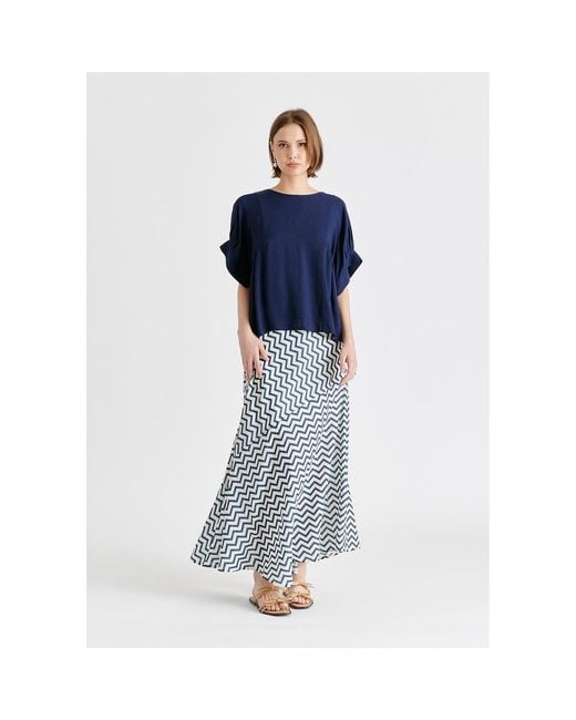 Paisie Blue Relaxed Fit Top With Back Bow Detail