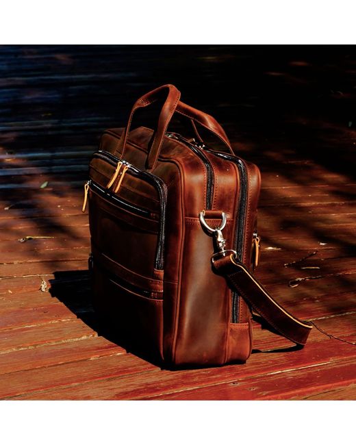 Touri Brown Genuine Leather Briefcase With Multiple Pockets for men