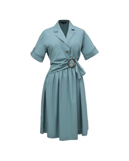 Smart and Joy Blue Shirt Dress With Asymmetric Belt Panel