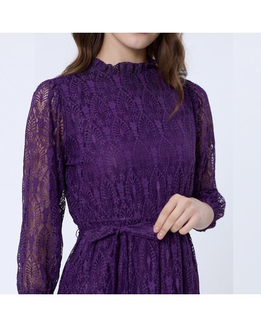 Smart and Joy Purple Fit-And-Flare Lace Dress