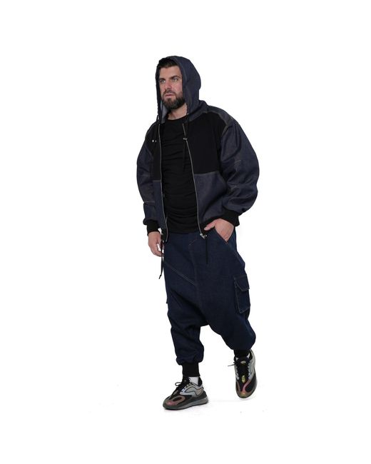 Metamorph Blue Bomber Jacket With Denim Panels for men