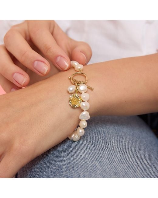 Pearls of the Orient Online Metallic Vita Cultured Freshwater Pearl Bracelet With Cherry Blossom Charm