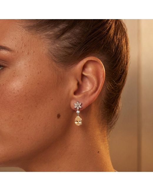 Latelita London Metallic Sunflower Topaz Drop Earrings