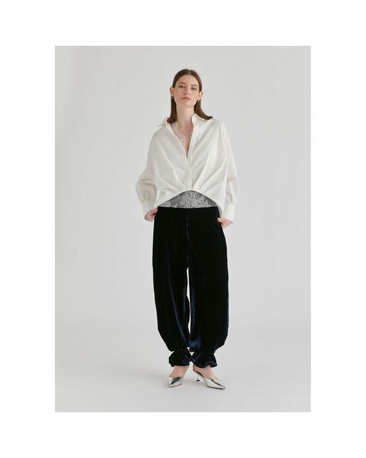 Paisie White Two-Piece Pleated Waist Shirt Set With Lace Cami Underlay