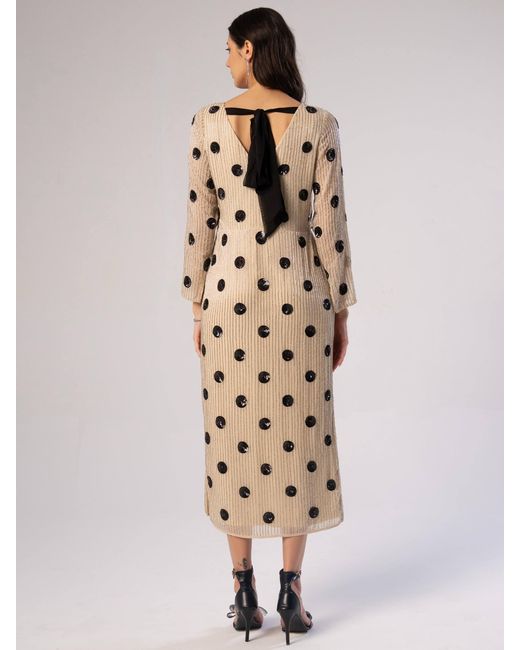 Rose & Nancy Natural Merrin Ivory Polka Dot Hand Beaded Midi Dress