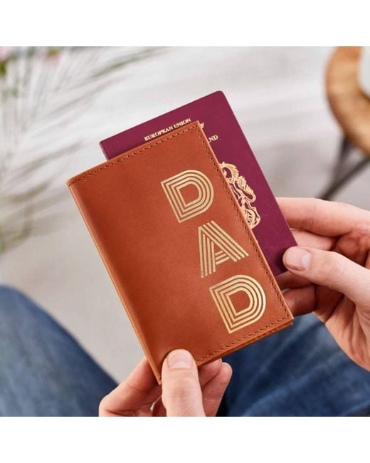 VIDA VIDA Red Tan Leather Passport Cover With Dad for men