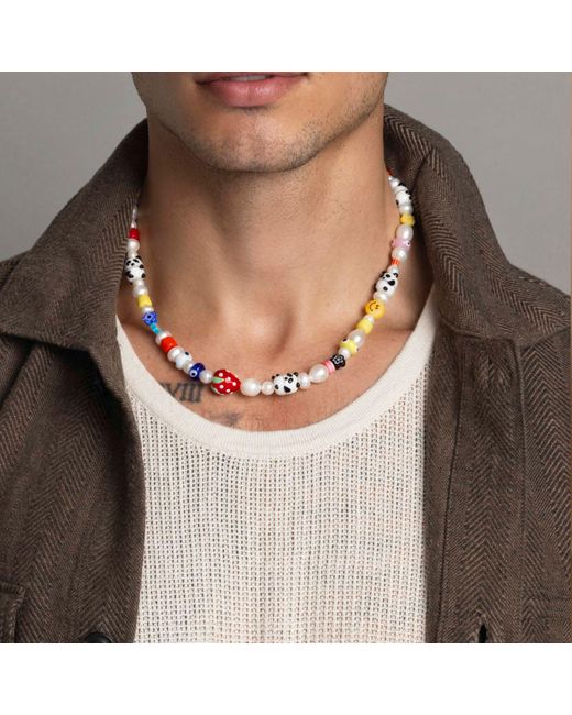 Nialaya Multicolor S Panda Pearl Choker With Assorted Beads for men