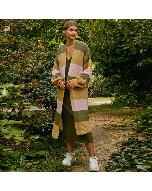 Cara & The Sky Natural Ricci Stripe Lofty Maxi Cardigan Camel