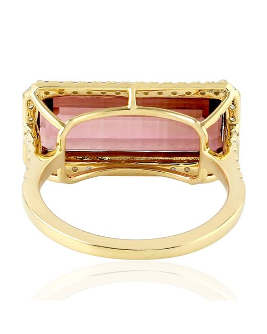 Artisan 18k Solid Gold In Natural Diamond & Pink Tourmaline Gemstone Cocktail Ring Jewelry