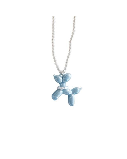 POPORCELAIN Blue Baby Porcelain Balloon Doggie Pearl Necklace