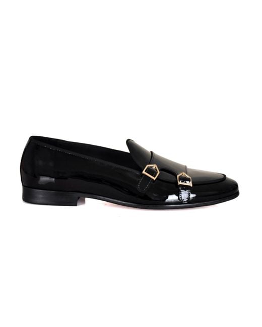 DAVID WEJ Black Lorenzo Patent Monk Strap Loafers for men