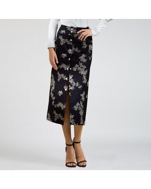Smart and Joy Black Open Front Long Denim Skirt