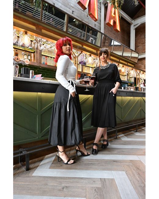 Frock Tales Black Mylar Puffball Midi Skirt