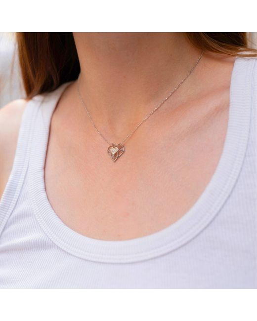 Spero London Metallic Geometric Heart Necklace Sterling