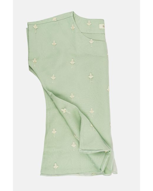 Stovaria Green Mint Organza Silk Blouse With Embroidered Flowers