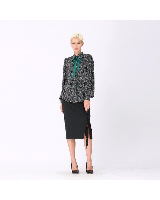 Smart and Joy Green Ascot Tie Print Shirt
