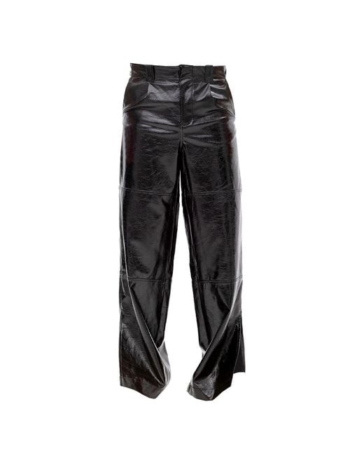 Maison Bogomil Black Cut Flow – Leather Trousers With Slits & Hem Openings for men