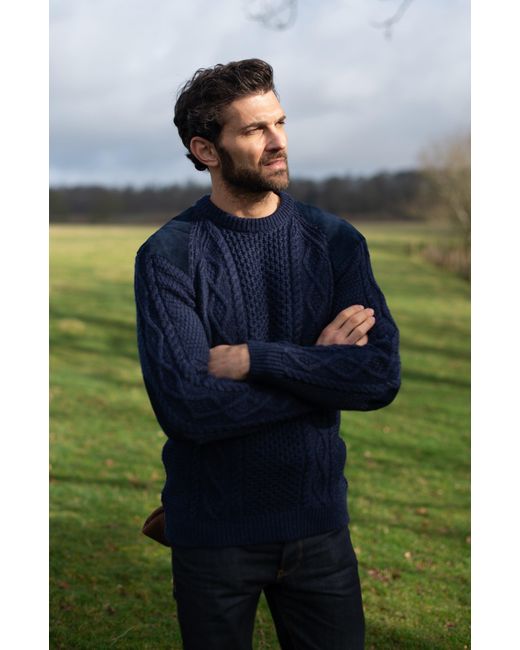 Paul James Knitwear Blue Chunky Merino Wool Archiee Shooting Jumper for men