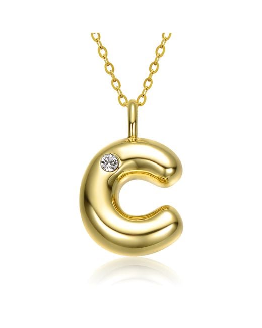 Genevive Jewelry Metallic Plated Swarovski Initial Pendant Bubble Letter Necklace
