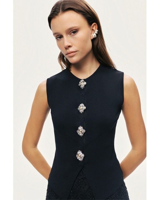 Nocturne Black Embellished Sleeveless Knit Top