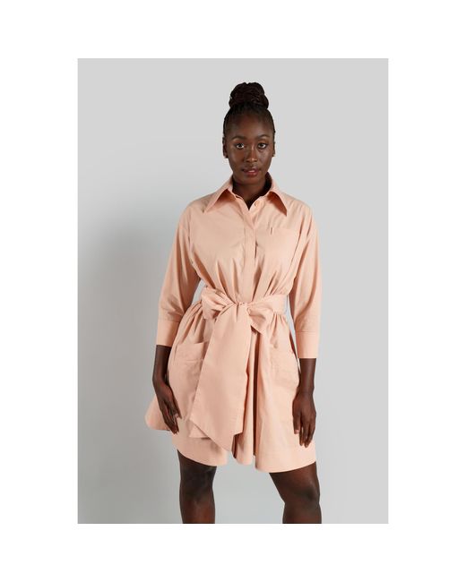 Femponiq Pink Neutrals Belted Gathered Cotton Shirt Dress